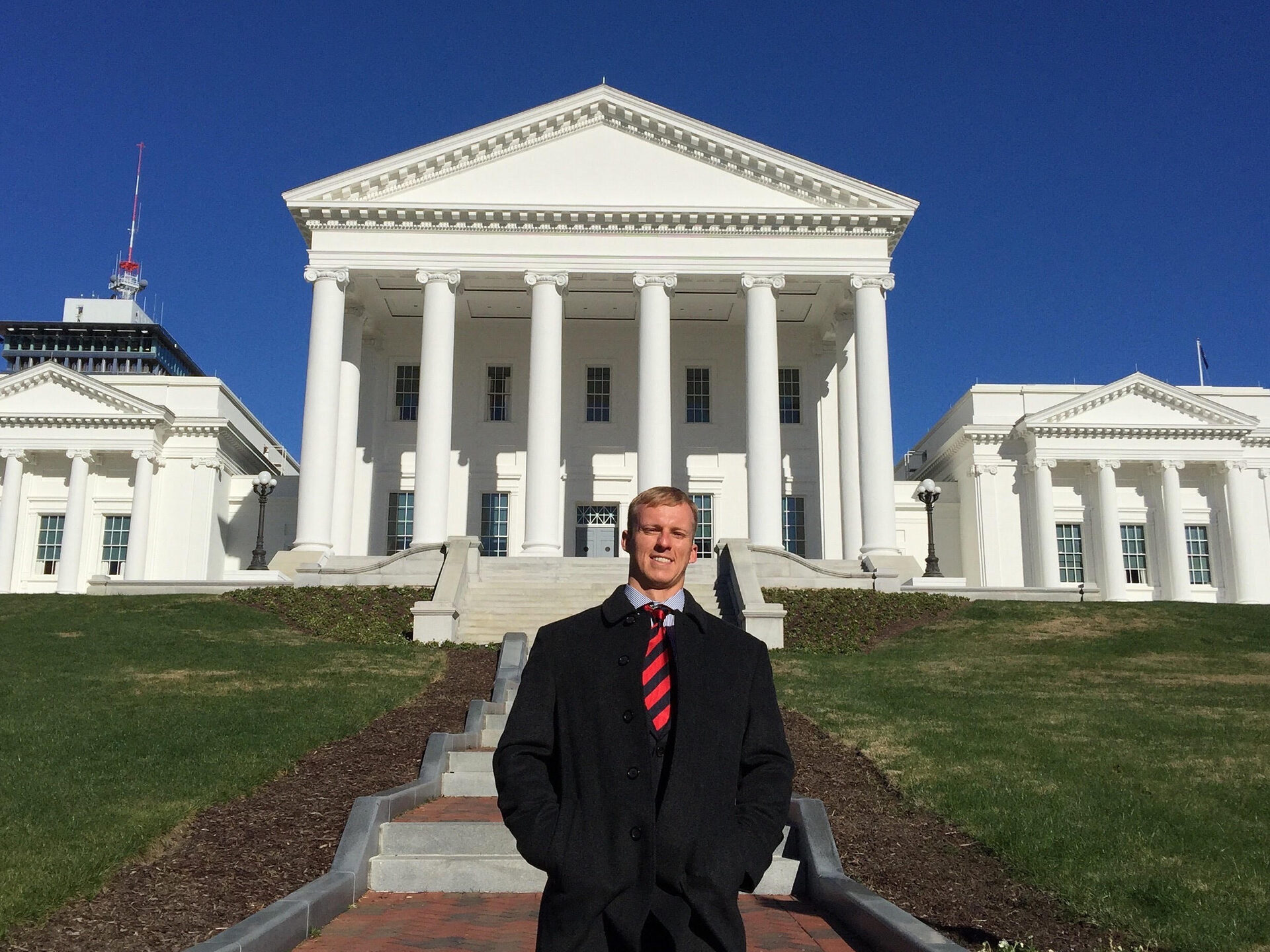 Thomas A. Gibson on the steps of the Virginia State Capitol in Richmond